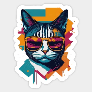 Vintage Vibes and Feline Flair Retro Cool Cat Sticker